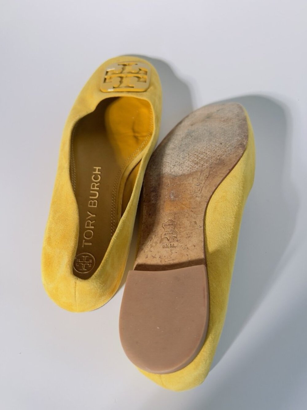 Tory Burch Georgina Suede Ballet Flats Yellow Mustard Size 6.5 M - Picture 9 of 12